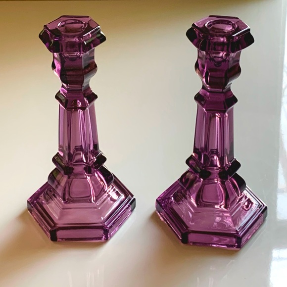 ❤️ Vintage Amethyst Pressed Glass Candlesticks - Sandwich Glass Repro from MMA